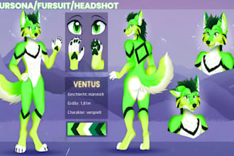 draw fursona ref sheet anthro furry oc avatar badge character design for fursuit