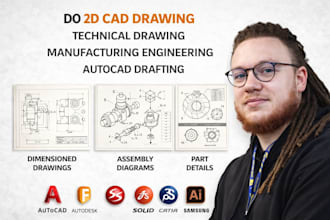 do 2d cad drawing technical drawing manufacturing engineering autocad drafting