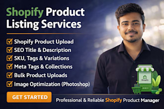 do shopify product listing, upload products, SEO title and description