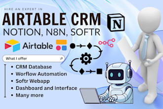 setup airtable database crm, notion workspace template, n8n automation, softr