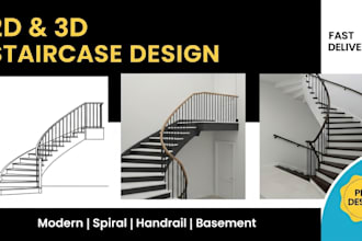 design 2d and 3d stairs, staircase, spiral stairs and handrail drawing