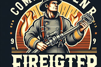 design high quality fire fighter mascot logo with t shirt design