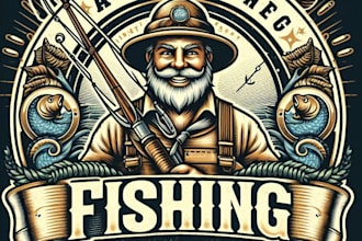 design high quality fishing mascot logo with t shirt design