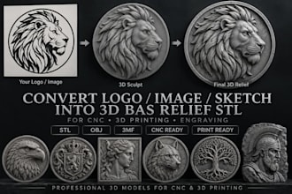 convert logo, image or sketch into 3d bas relief stl for cnc and 3d printing