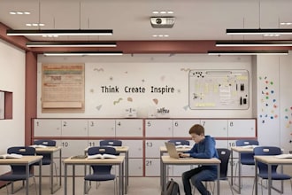 build school interior, locker room,learning space,lab office,lecture room render