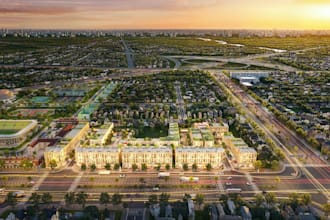 enlarge3d mixed use development,luxury housing,industrial zone render,urban area