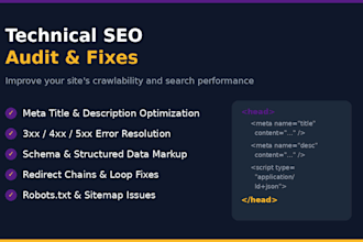 fix technical SEO issues including redirects, errors, schema, and metadata