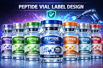 design clean peptide vial label, vial label design, product label design