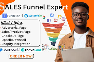 do funnelish advertorial samcart thrivecart sales funnel system io landing page