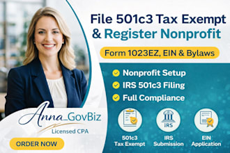 file 501c3 tax exempt and register nonprofit with form 1023ez, ein and bylaws