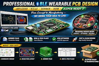 design pcb kicad nrf52840 ble wearable device dfm jlcpcb bom, gerber ready files