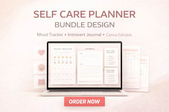 design canva self care planner bundle, mood tracker and introvert journal