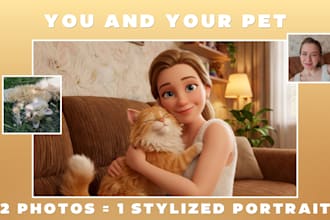 a cute pixar style 3d portrait of you and your pet