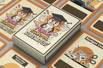 design educational card game, flashcards, kids card illustration, box layout