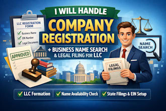 handle company registration, business name search and legal filing for llc