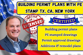 design building permit plans with pe stamp tx, ca, new york