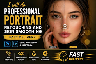 do professional portrait retouching and skin smoothing fast delivery