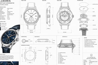 design 3d watch concept watch technical drawings for manufacturing and printing