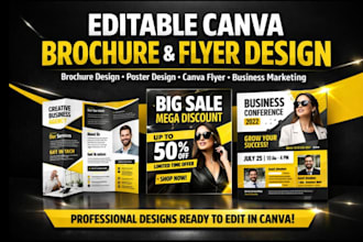 design editable canva brochure, posters and canva flyers for your business