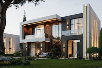 renovate 3d photorealistic villa exterior, facade building,outdoor garden render