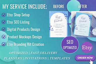 design etsy digital products seo listing etsy shop set up etsy shop store setup
