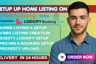 setup airbnb lisiting, vrbo, guesty, lodgify, hostaway booking