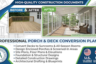 create porch to room or deck conversion architectural plans