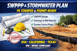 usa ca tx swppp stormwater plan pe stamp and engineering report for city permit