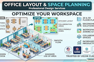create modern office space planning and layout design