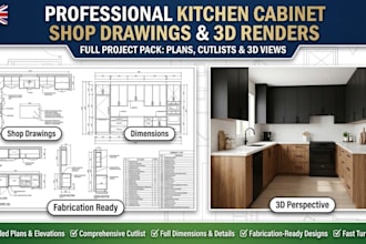 detailed kitchen cabinet, shop drawings, fabrication, millwork, woodworking