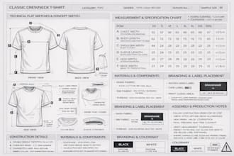 create apparel spec sheet and size chart for fashion production
