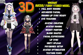 create 3d anime avatar, custom vrchat avatar, vrm 3d model, 3d anime vtuber