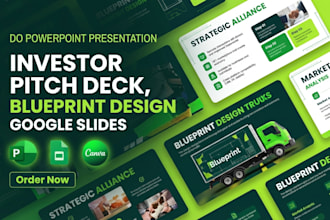 do powerpoint presentation investor pitch deck, blueprint design google slides