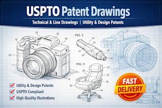 draw uspto patent drawings, technical drawing for utility and design patents