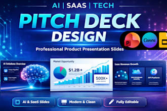 create ai presentation saas pitch deck, tech software product launch design
