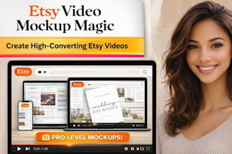 do custom etsy video mockup for digital products, etsy pod, planner mockup etsy