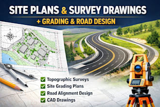 site plans, topographic survey drawings, site grading, road design alignment