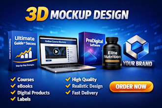 design 3d mockups for your course, ebook cover, logo, and digital products