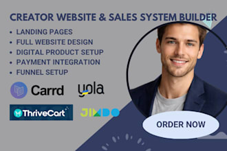 build your carrd, jimdo, yola website, thrivecart funnel, or pensight course set