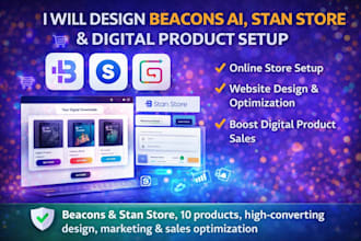 design beacon ai website, stan store and digital product setup