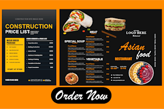 design professional price list and menu card for restaurant