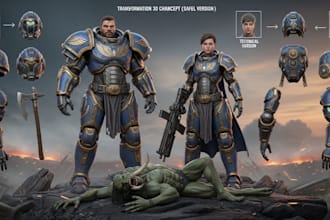 design high quality 3d space marine style armor character for games and printing