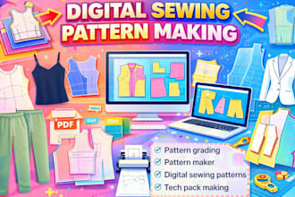 make digital clothing sewing patterns, pattern grading for any dress garment dxf