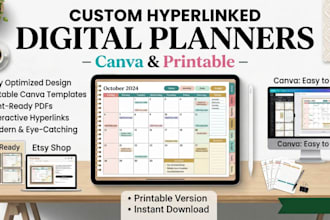 design hyperlinked digital planner for etsy editable canva printable planner