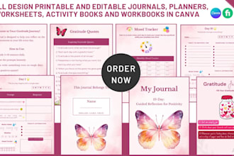 design printable and editable journals, planners and workbooks in canva