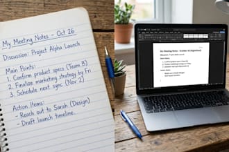 professionally convert handwritten notes to word or PDF