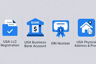 help you to register USA llc, USA business bank account creation and ein number