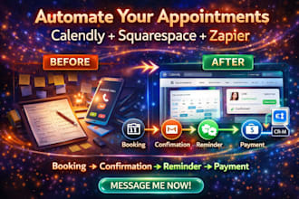 setup calendly with squarespace redesign, zapier automation booking system CRM