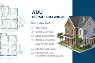 adu permit drawings, city approval, garage conversion, plans, adu floor plans