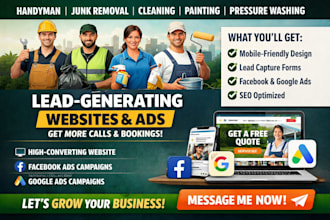 design handyman, junk, cleaning, painting, pressure washing website and leads